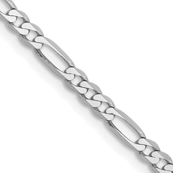 Kazi Luxury 14K White Gold 20 inch 2.75mm Flat Figaro with Lobster Clasp Chain